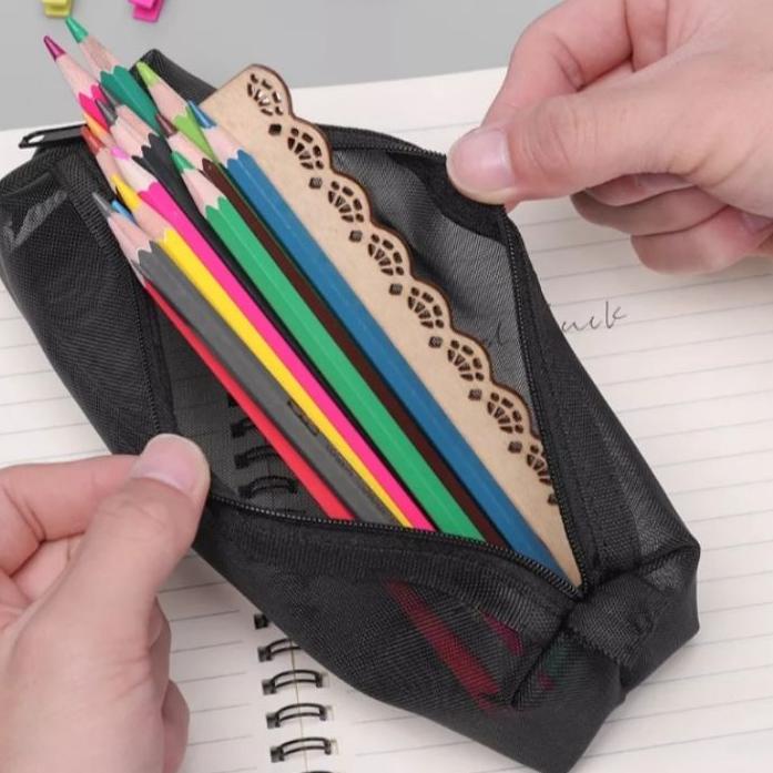 

Serbuuu TJR026-Hitam transparan ristleting pena jaring nylon polister Doble mass pensil kantor mahasiswa school pena kotak penyimpanan alat tulis...