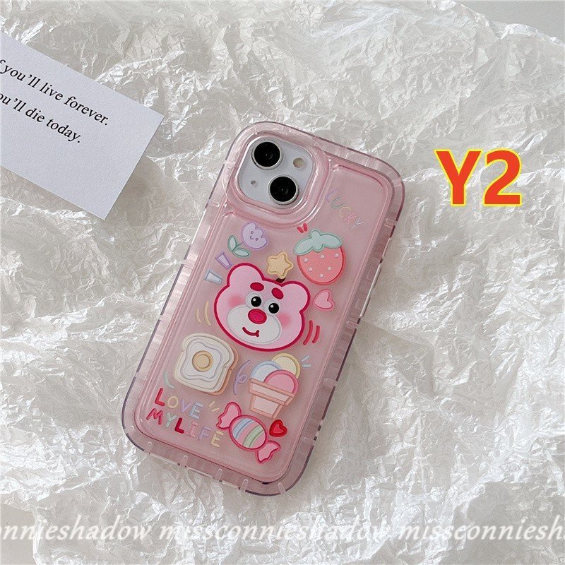 IPHONE Cute Disney Strawberry Bear Losto Case Kompatibel Untuk Iphone11 Pro Max7 8 6 6S Plus XR 13 12 14 Pro MAX X XS MAX Kartun Kirby Cherry Candy Shockproof Airbag Lembut TPU Phone Cover