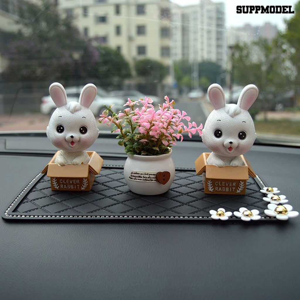 [Dekorasi] Car Bunny Ornament Animal Rabbit in Box Realistis Adorable Colorfast Hiasan Mobil Tekstur Bening Interior Dashboard Decor Mainan Hadiah