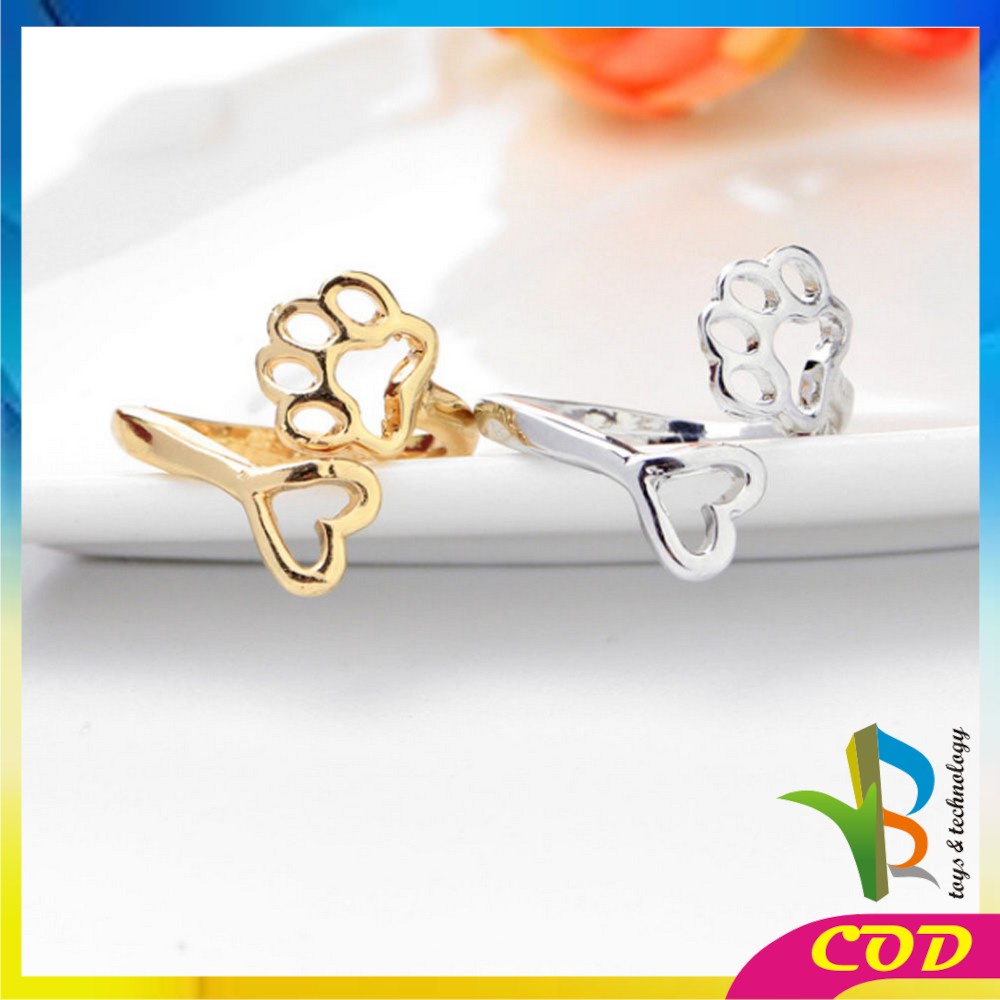 RB-K113 K114 Cincin Wanita Fashion Bentuk Hati Motif Paw Kucing / Cincin Simple Perhiasan Antikarat Gaya Korea Untuk Pria Dan Wanita