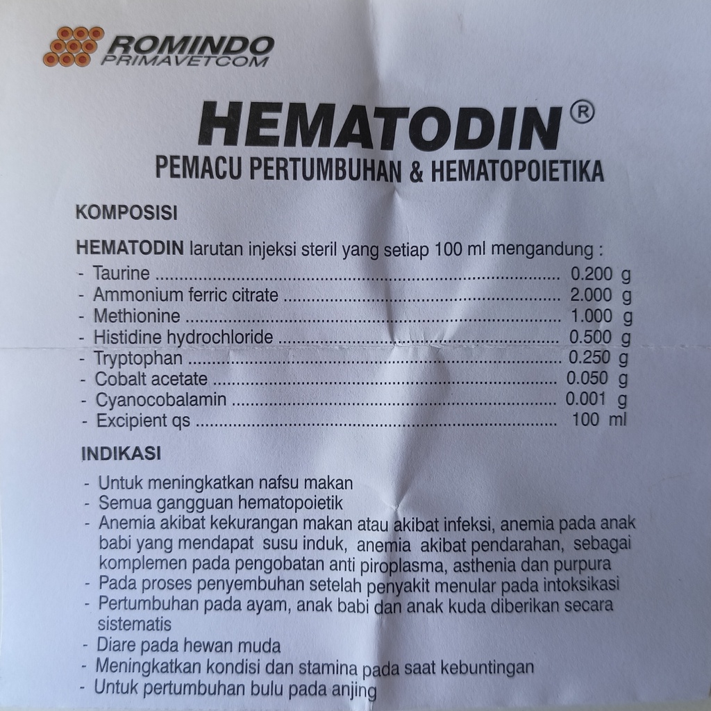 HEMATODIN 50 ml &amp; 100 ml | Penambah Darah Pemacu Pertumbuhan dan Hematopoietika Meningkatkan Nafsu Makan dll | ROMINDO