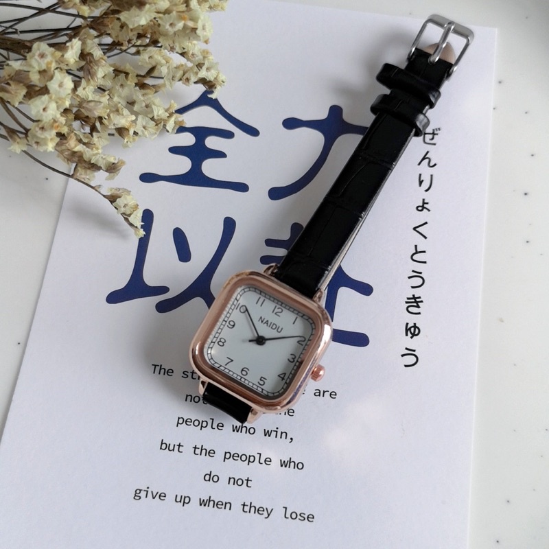 Jam Tangan Wanita RJ-33 Analog Quartz Strap Kulit Kotak korea