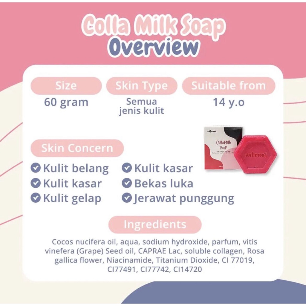 Qeila - Witmooi Collamilk Soap / Sabun Collagen &amp; Goat Milk / Sabun Pemutih