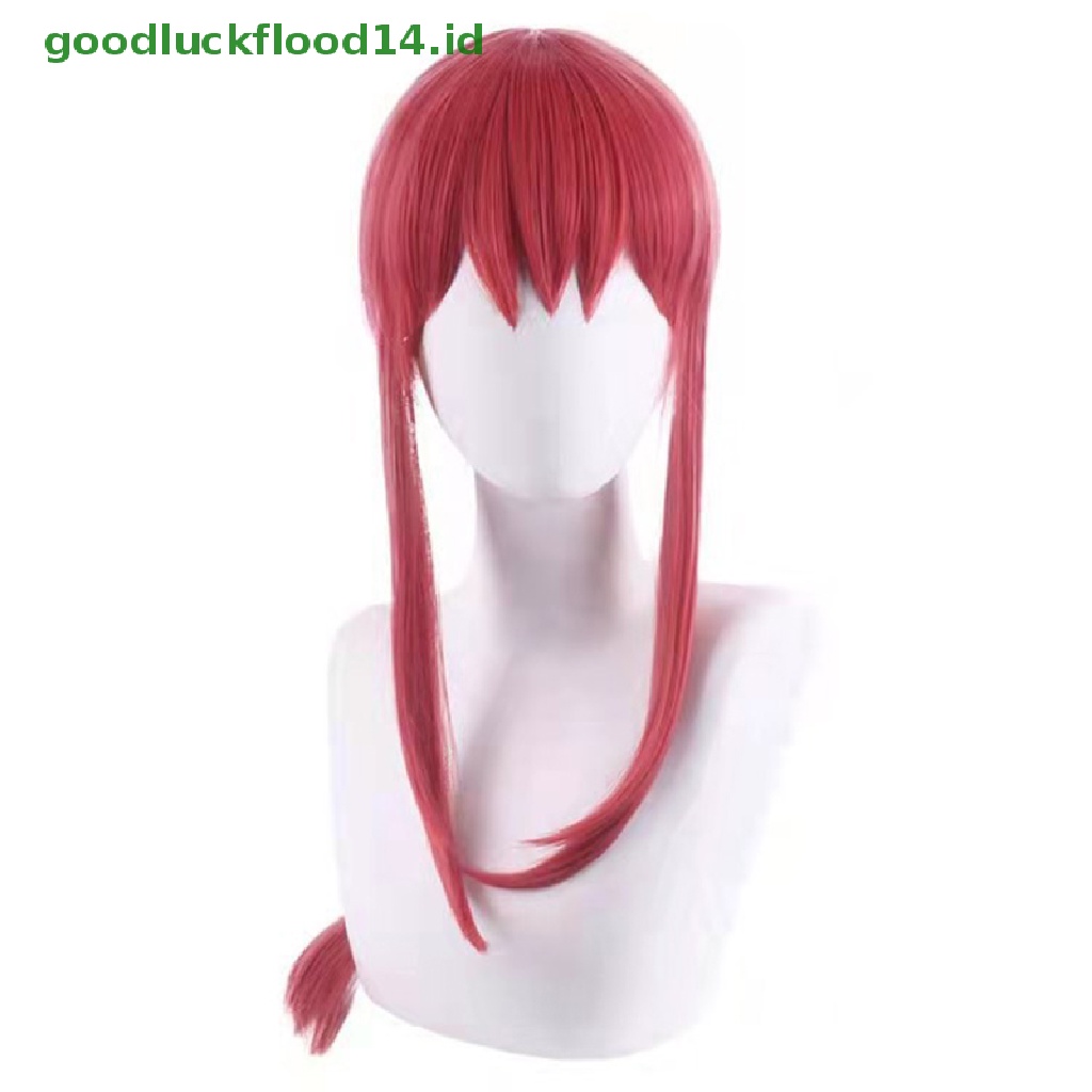 [GOOGFOUR] Wanita Makima Anime Rantai Man Cosplay Panjang Dikepang Lurus Rambut Sintetis Halloween Merah Bermain Peran Pesta Wig Aksesoris [TOP]