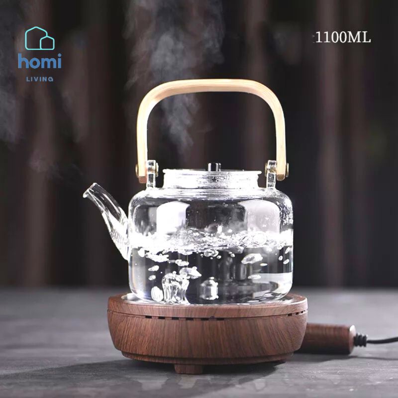 Jual Homi Teko Chinese Teapot Pitcher Tutup Set Teh Kopi Borosilicate Gagang Kayu Kaca Bening 4741