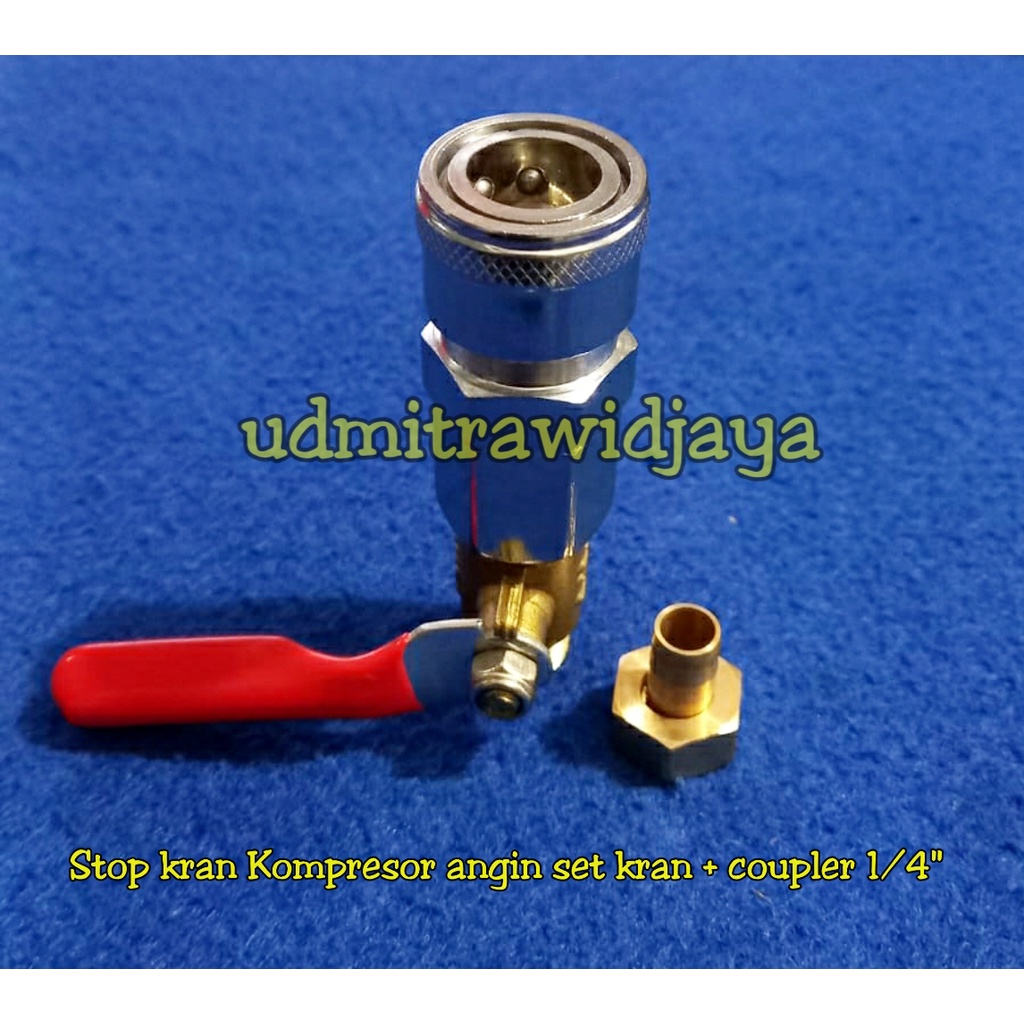 Stop kran compresor angin drat 1/4&quot;13mm plus Coupler SF20 1/4 inch sambungan selang kompresor kran kompresor plus coupler neple nepel sf20 drat 1/4&quot; sambungan recoil kompresor selang 8mm ball valve kompresor kuningan compresor
