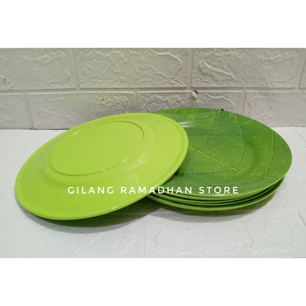 PROMO piring melamin ceper motif daun/ warna hijau/ ukuran; 10inc/ diameter 25cm/ termurah