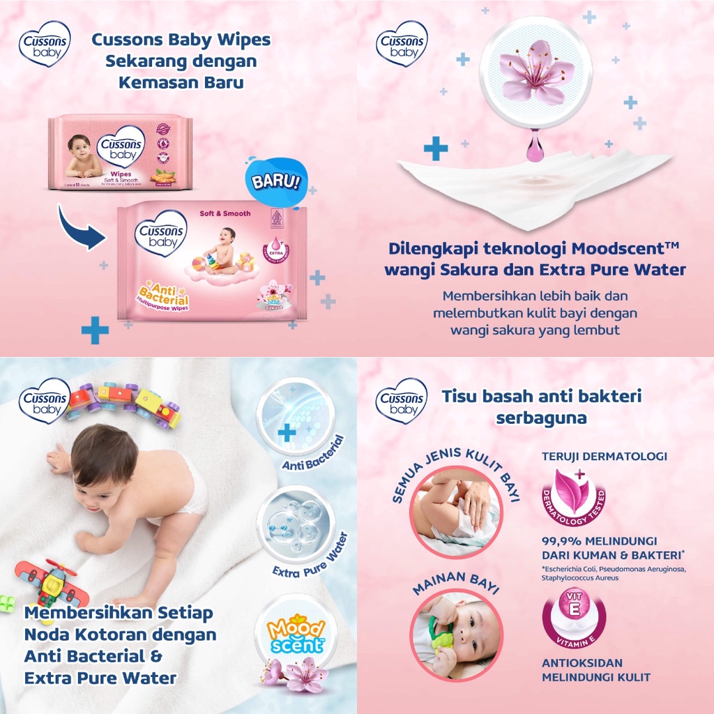 Cussons Baby Wipes All Variant - Tisu Basah Bayi - Ganti Popok 45's X2 (Buy 1 Get 1)