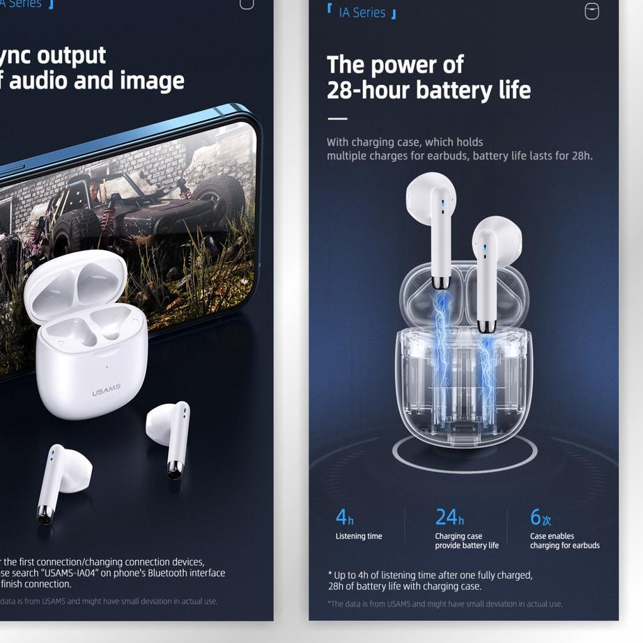 Terbaik.. USAMS IA04 TWS Earbuds Bluetooth V5.0