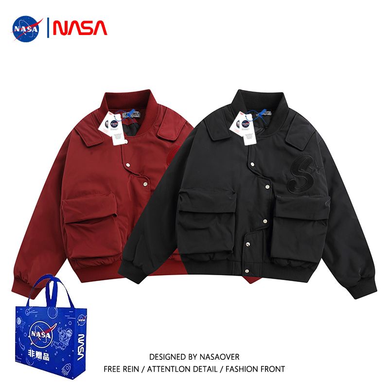 NASA Bersama Nama XINGX Merah Tidak Teratur Baju Penerbangan Padded Katun Wanita Musim Dingin Amerik