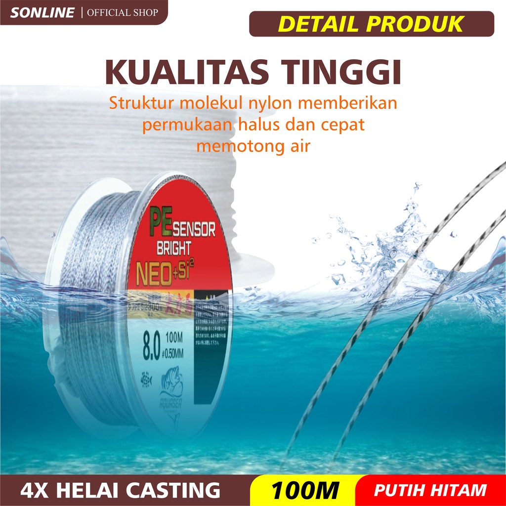 SONLINE Tali Pancing  Catchway PE Sensor Bright NEO+si2 Jepang Senar Pancing 100m Super Kuat &amp; Tahan Bahan PE