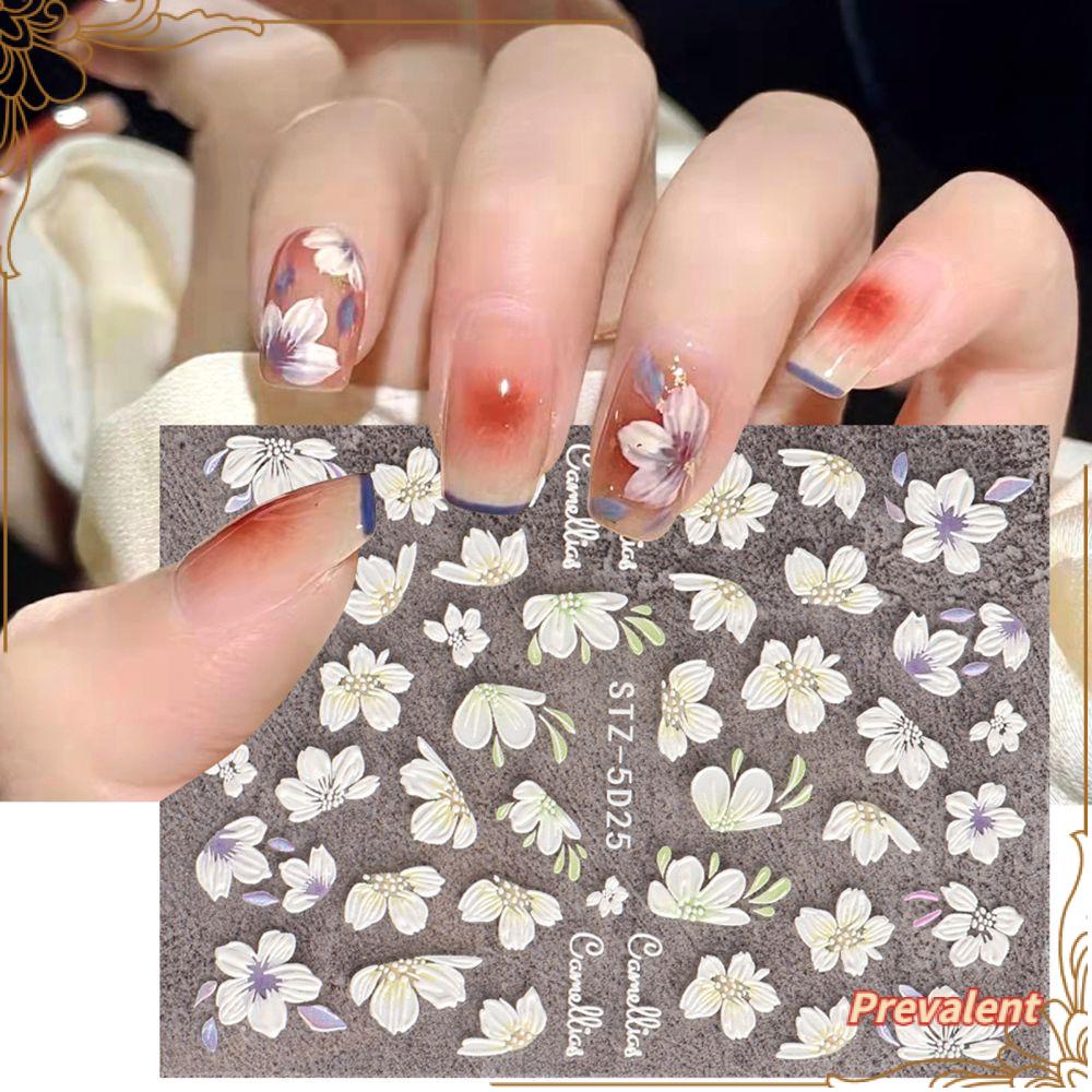 Preva Nail Art Sticker Decals Untuk Wanita Perempuan Desain Ukiran Perekat Diri Campanula 5D Hollow