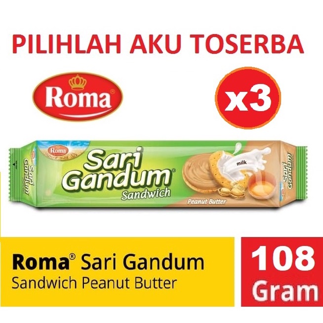 Roma Sari Gandum Peanut Butter 108 gr ( HARGA PAKET ISI 3 PCS )