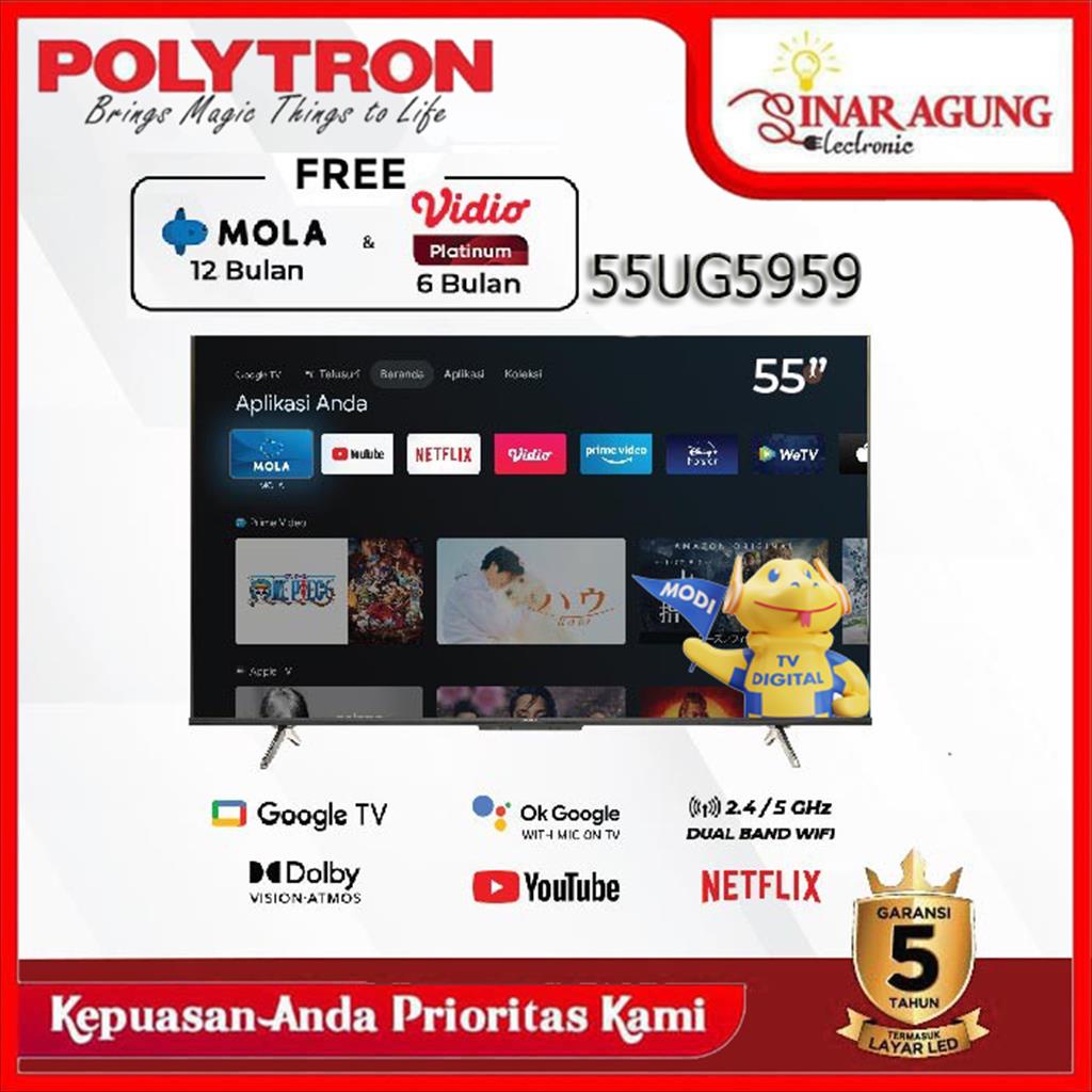 LED TV POLYTRON 55UG5959 55 INCH SMART GOOGLE TV 4K UHD 100% ORI