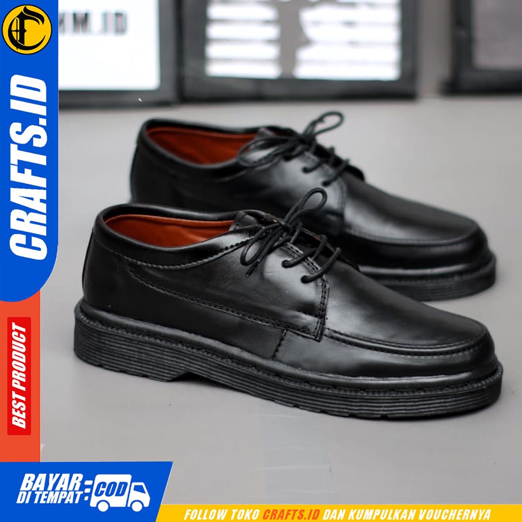 CRAFTS shadowmoon - Sepatu Formal Pantofel Docmart Kulit Asli Kerja Pria Hitam