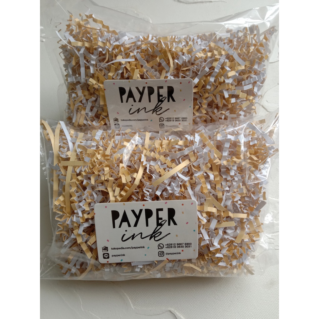 PROMO 50 gram Shredded paper-Kertas Cacah- Kertas Serut Keriting 5cm-Crinkle Cut Two Tone Color Gold