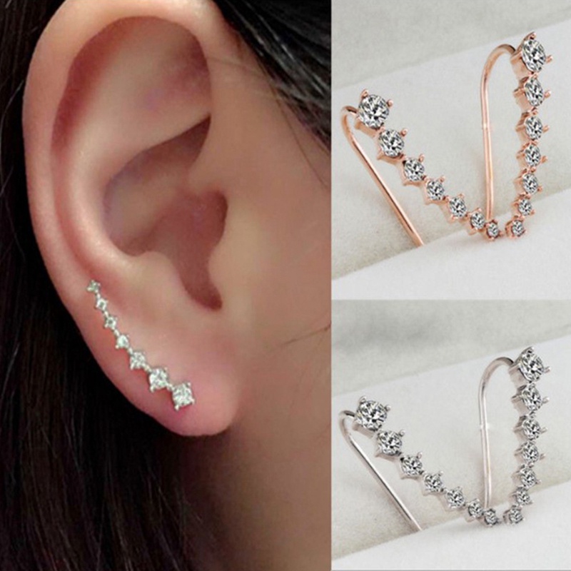 Kepribadian Fashion Berlian Imitasi Desain Sederhana Angin Anting Zirkon Anting Telinga Klip Telinga Gantung Untuk Wanita