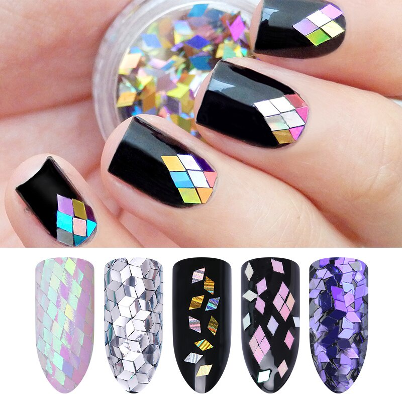 Rhombus Glitter Sequins Diamond Holographic Flakes Nail Art in Jar Craft Kosmetik Hiasan Kuku Eye Korean Make Up Handphone Decorations Wedding Party Cosplay