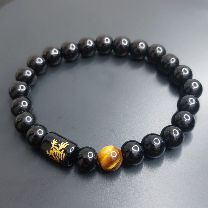 Gelang Batu Black Onyx Tibet Kombinasi Tiger Eye