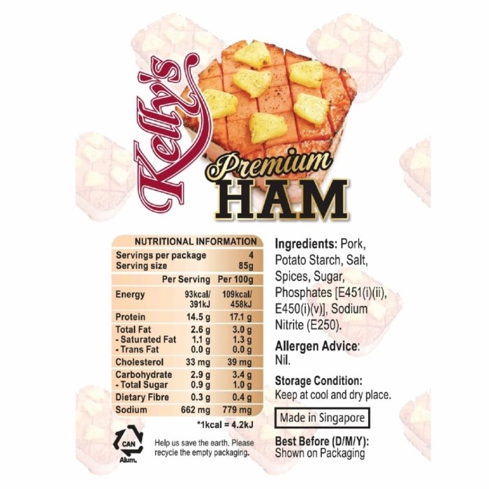 

Kelly'S Premium Ham, 340G , Superior Quality. Real Meat Cuts Singapore Tx0594