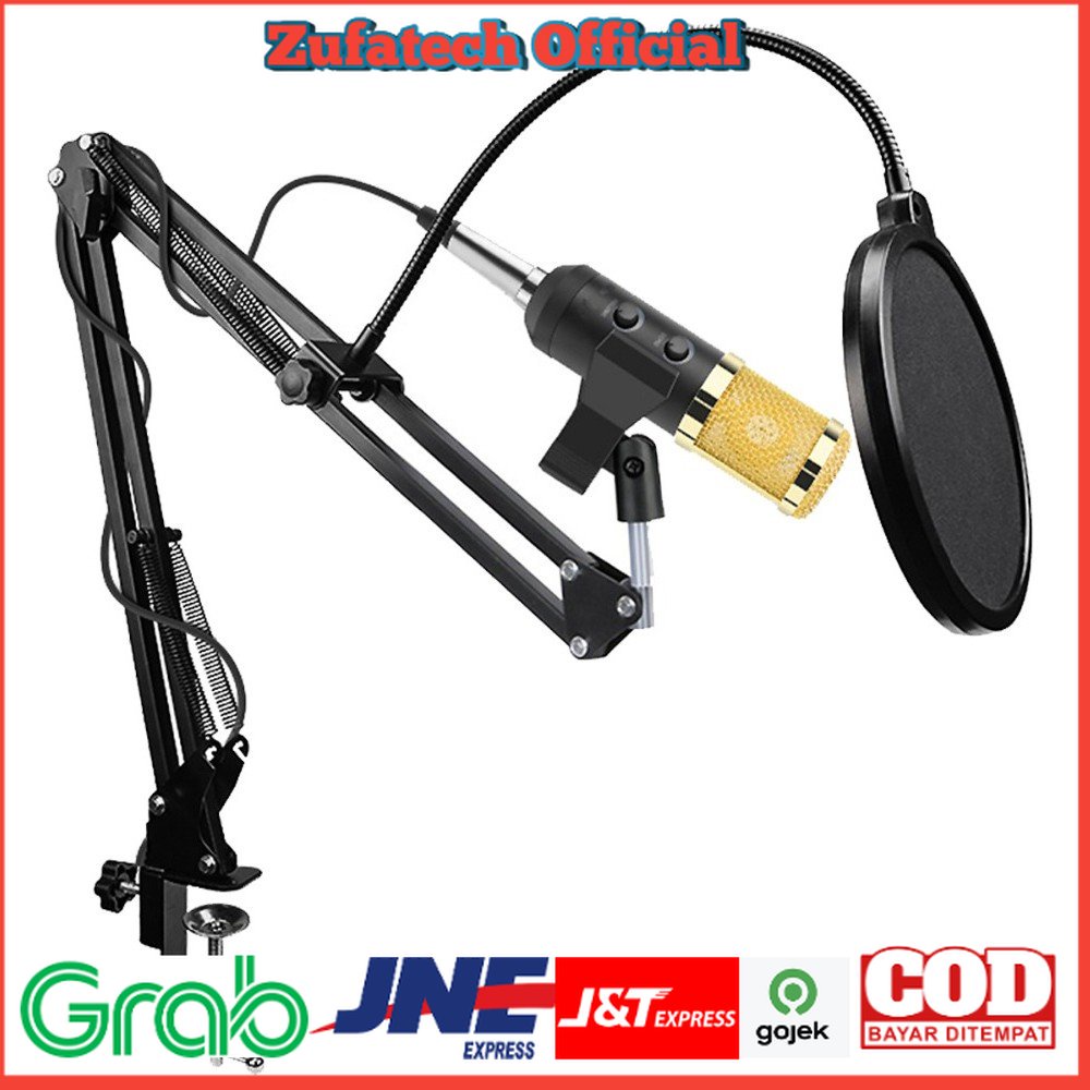 Paket Smule Professional Condenser Microphone with Scissor Arm Stand NB-35 &amp; Pop Filter - Black