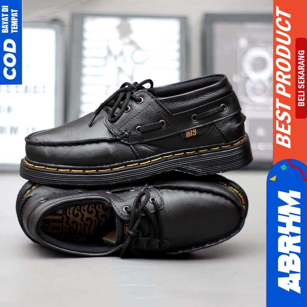 Sepatu Formal Kerja Pantofel Docmart Low Boots Kulit Asli Pria Hitam Abrhm Gano