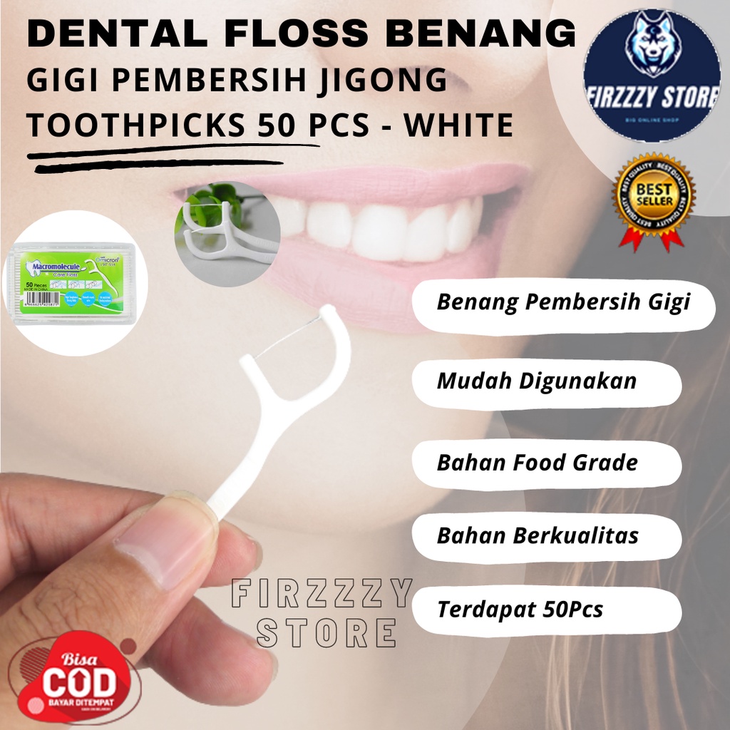 Dental Floss Benang Gigi Pembersih Jigong Toothpicks 50 PCS - White