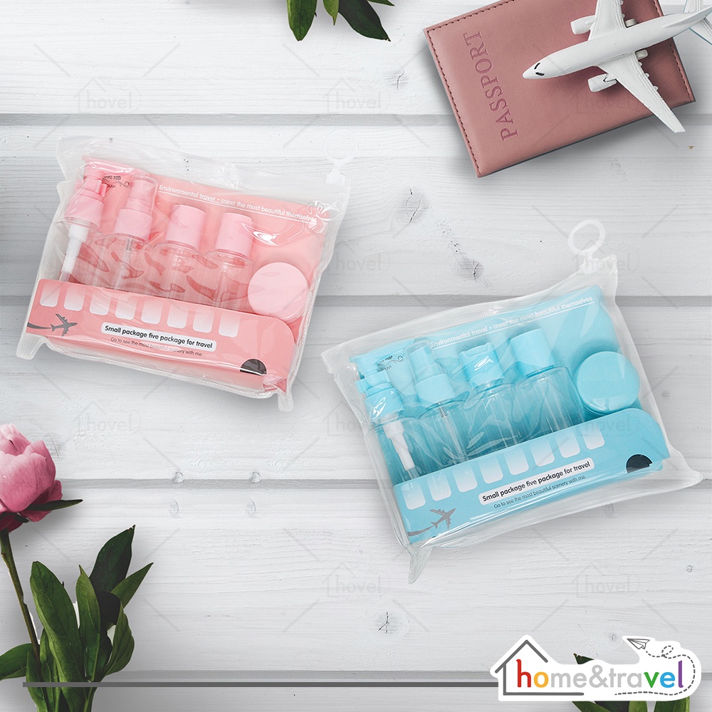 HOVELSHOP Botol Kosmetik Travel Set Sabun Cair Spray Pump Free Pouch