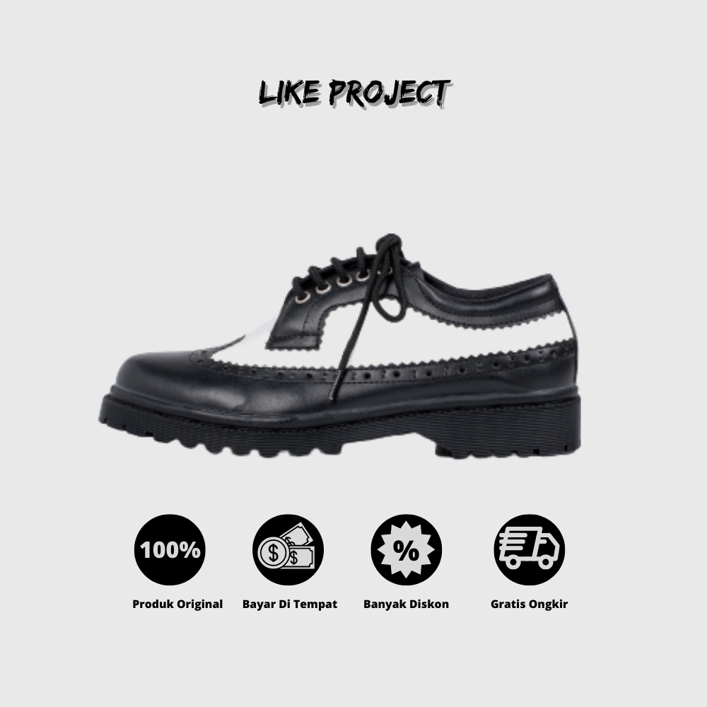 Xcloud x LikeProject Sepatu Formal Docmart Casual Wanita ALANA Black White