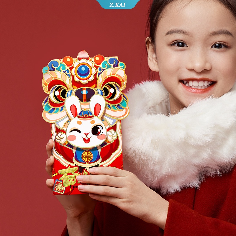 Motif Kelinci Zodiak Lucu Paket Merah Cetak Kelinci1/6 Pcs Hadiah Imlek Anak Festival Musim Semi Desain Kartun Amplop Merah [ZK]