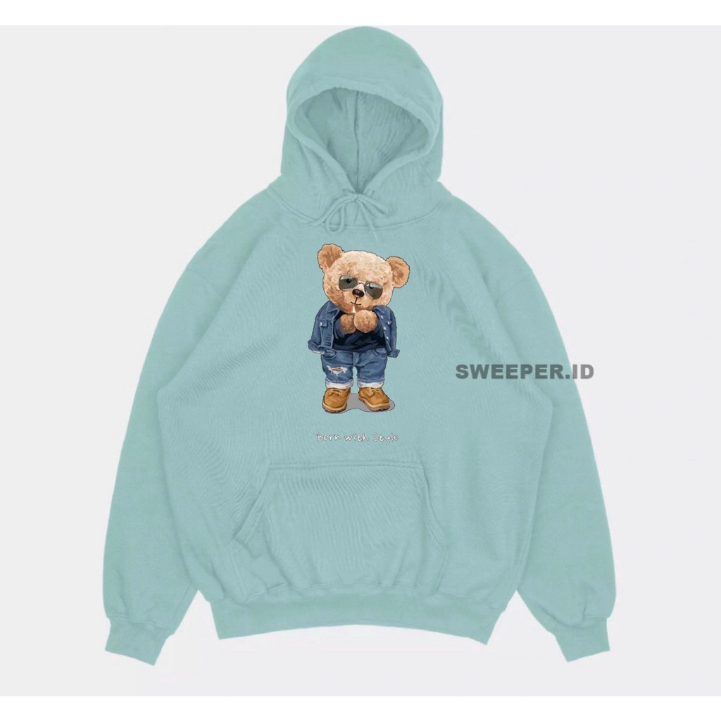 SWEATER HOODIE BORN WITH STYLE TEDDY BEAR 3D BAHAN FLEECE PRINTING