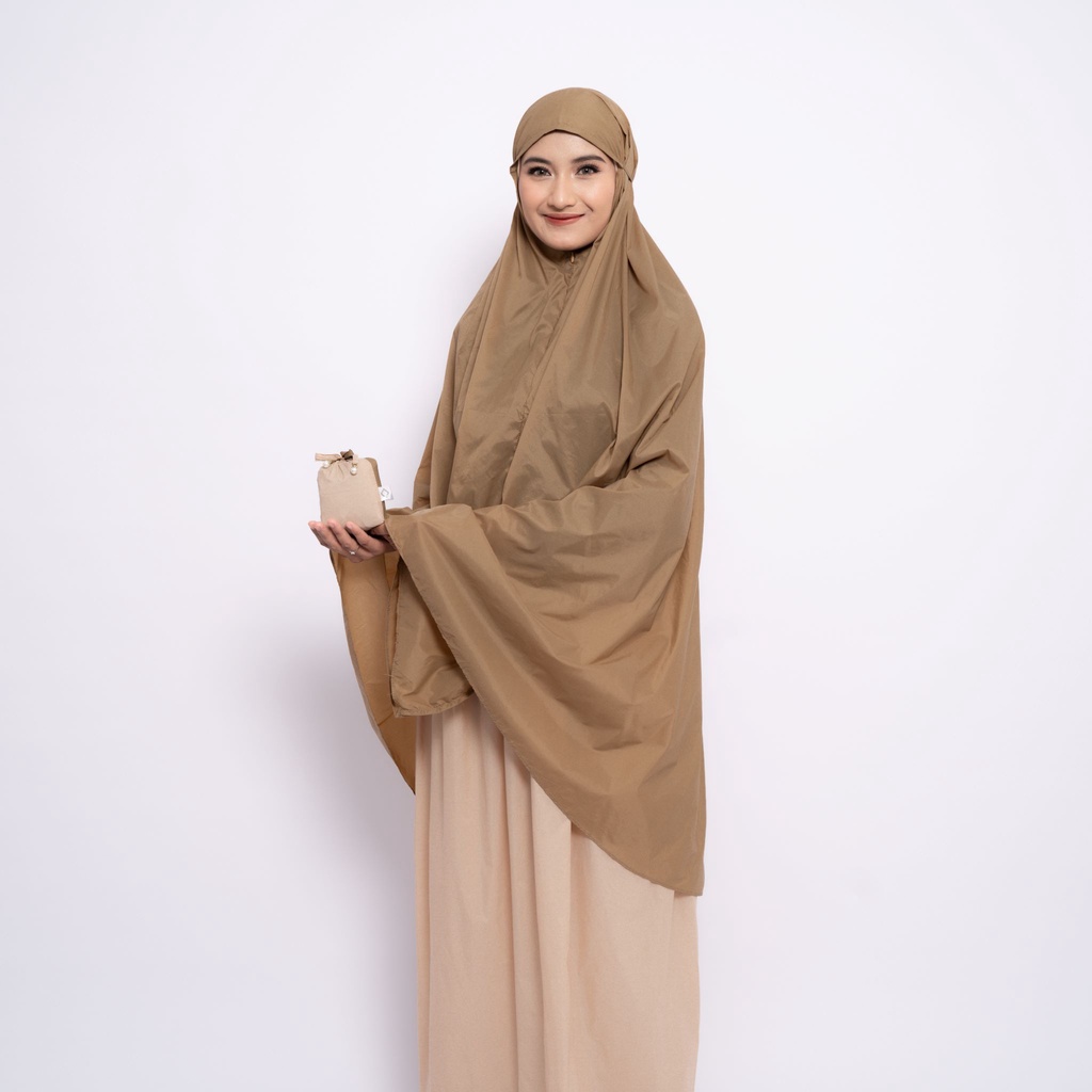 ALIF MUKENA MINI TWO TONE PARASUT PREMIUM KOREA TRAVEL - WALNUT ( MKN-327 )