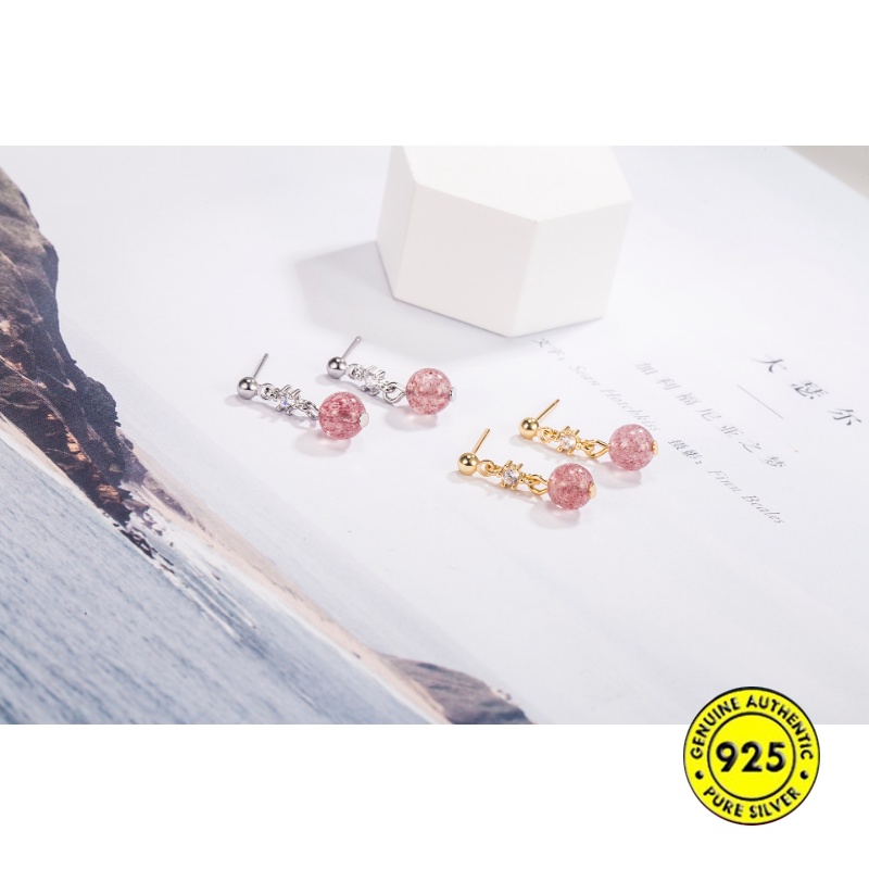 Aaa Anting Zircon Strawberry Quartz Earrings S925 Silver Manik Keberuntungan Anting Untuk Wanita U1449