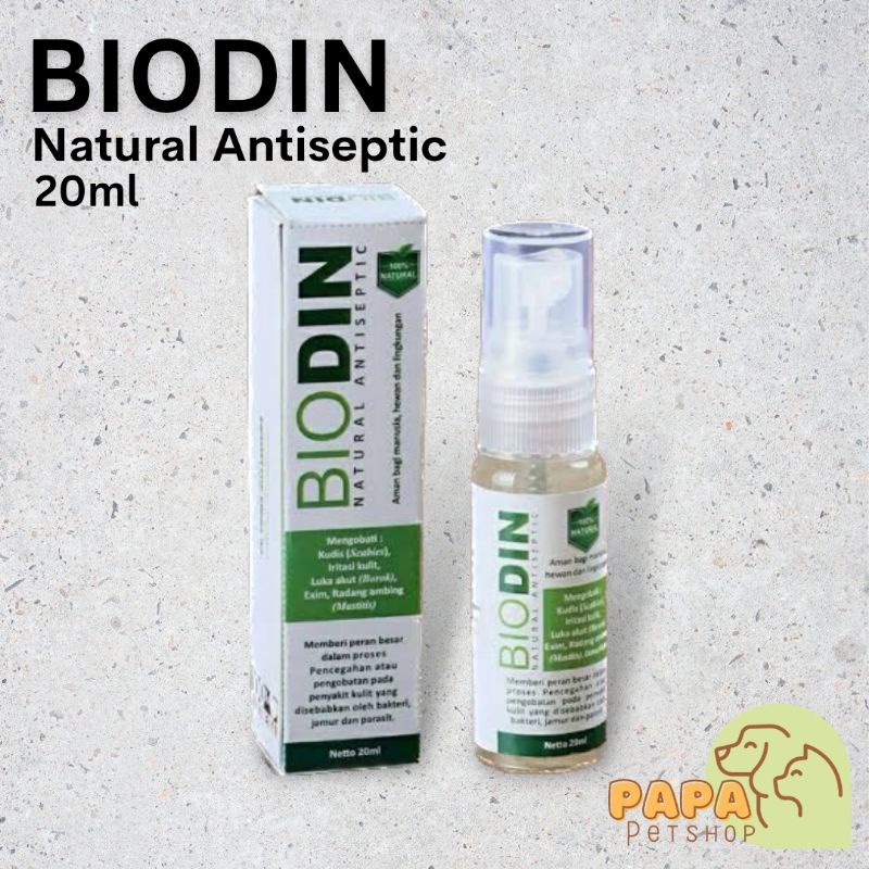 Biodin Spray 20ml Antiseptic Obat Luka Borok Cakar Penyakit Kulit Scabies Jamur Kucing Anjing Hewan Peliharaan