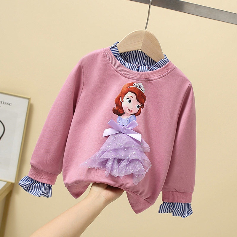 Gadis beku Lengan Panjang Top Kid Casual 3d Princess Fashion Blouses untuk 1-8 tahun