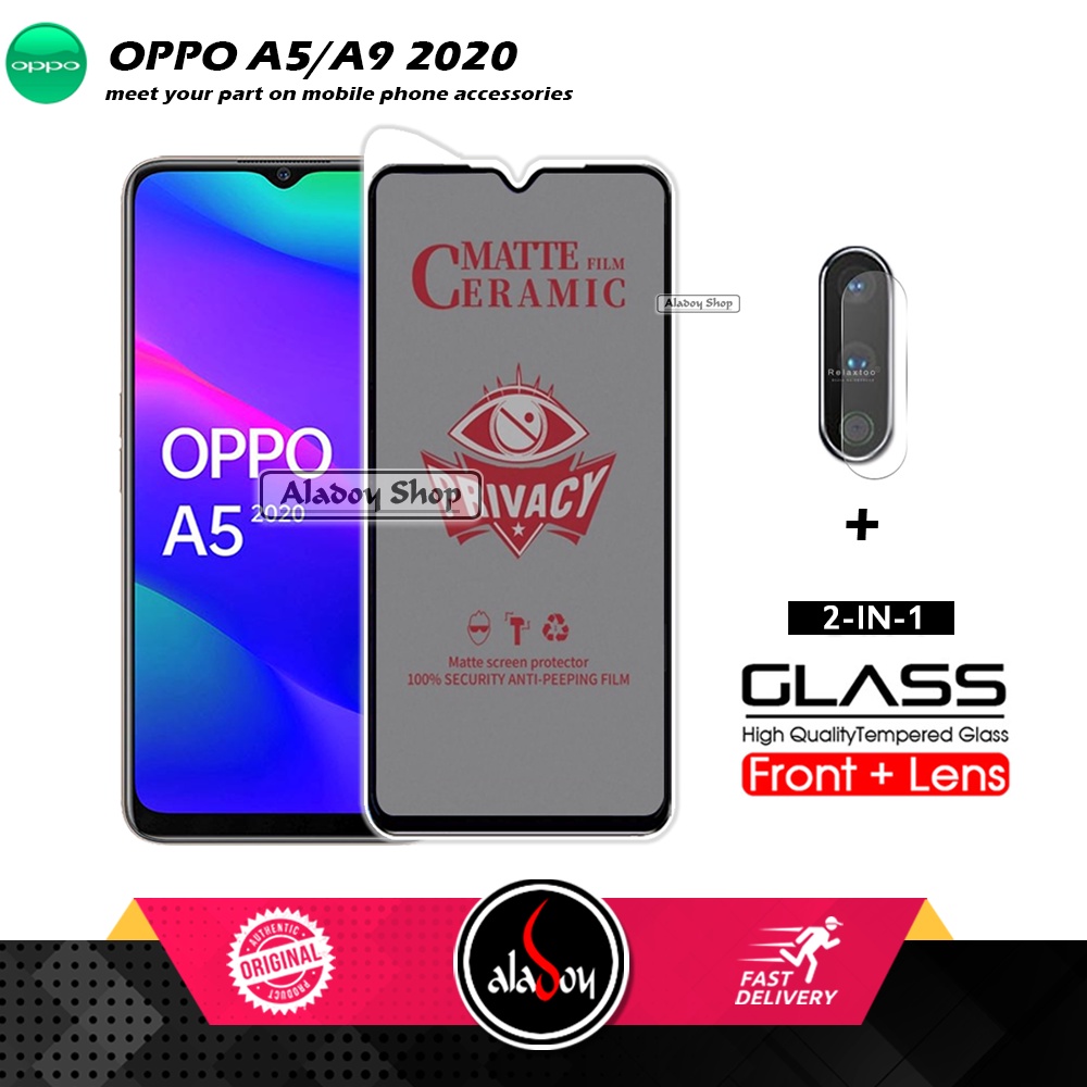 PAKET 2IN1 Anti Gores Privacy Oppo A5/A9 2020 + Tempered Glass Kamera