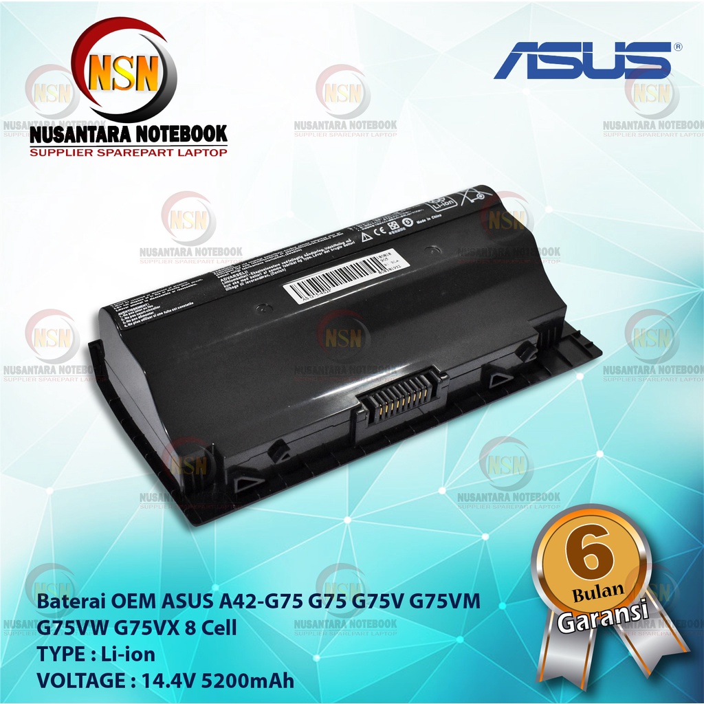 Baterai ASUS A42-G75 G75 G75V G75VM G75VW G75VX 8 Cell OEM Battery