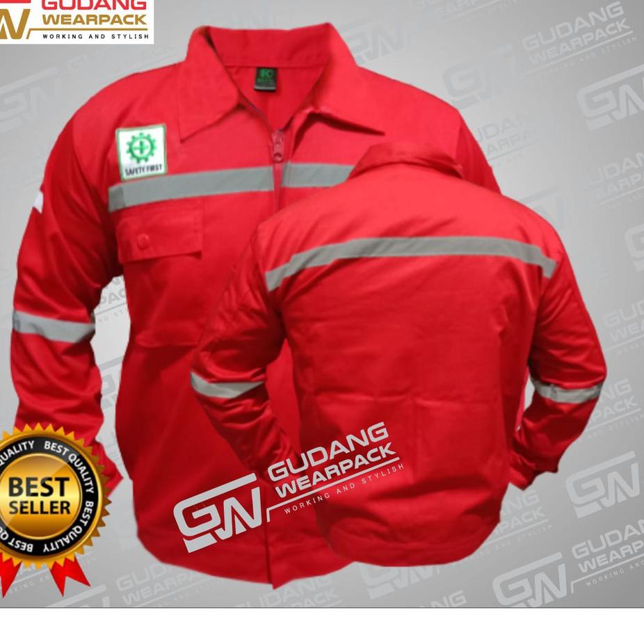 Wearpack Safety Atasan MERAH POLOS (Kemeja Safety/Baju K3/Baju Kerja Lapangan/Seragam/proyek)  - gud