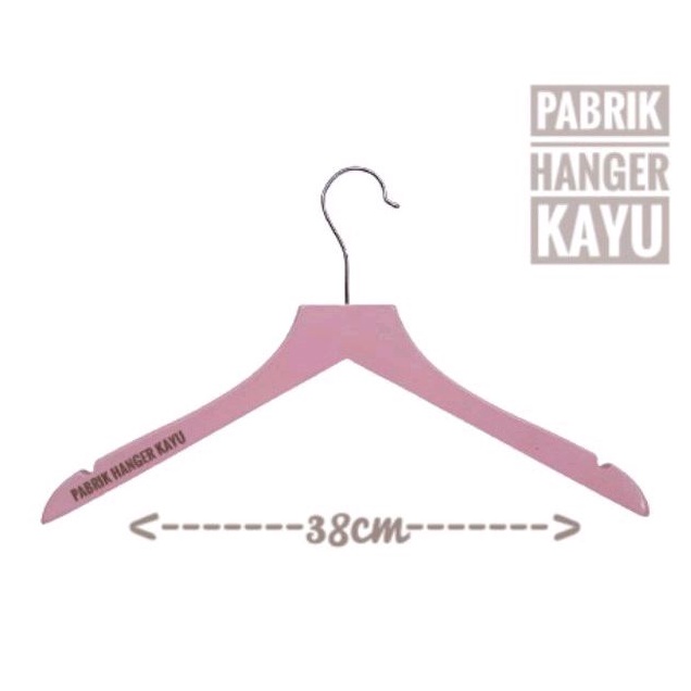 GANTUNGAN BAJU KAYU PINK KEPALA LURUS 38CM