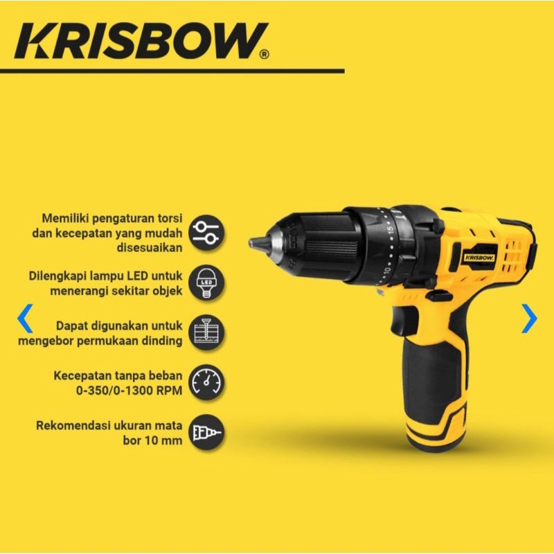Krisbow Bor Listrik Cordless 10 Mm 12v