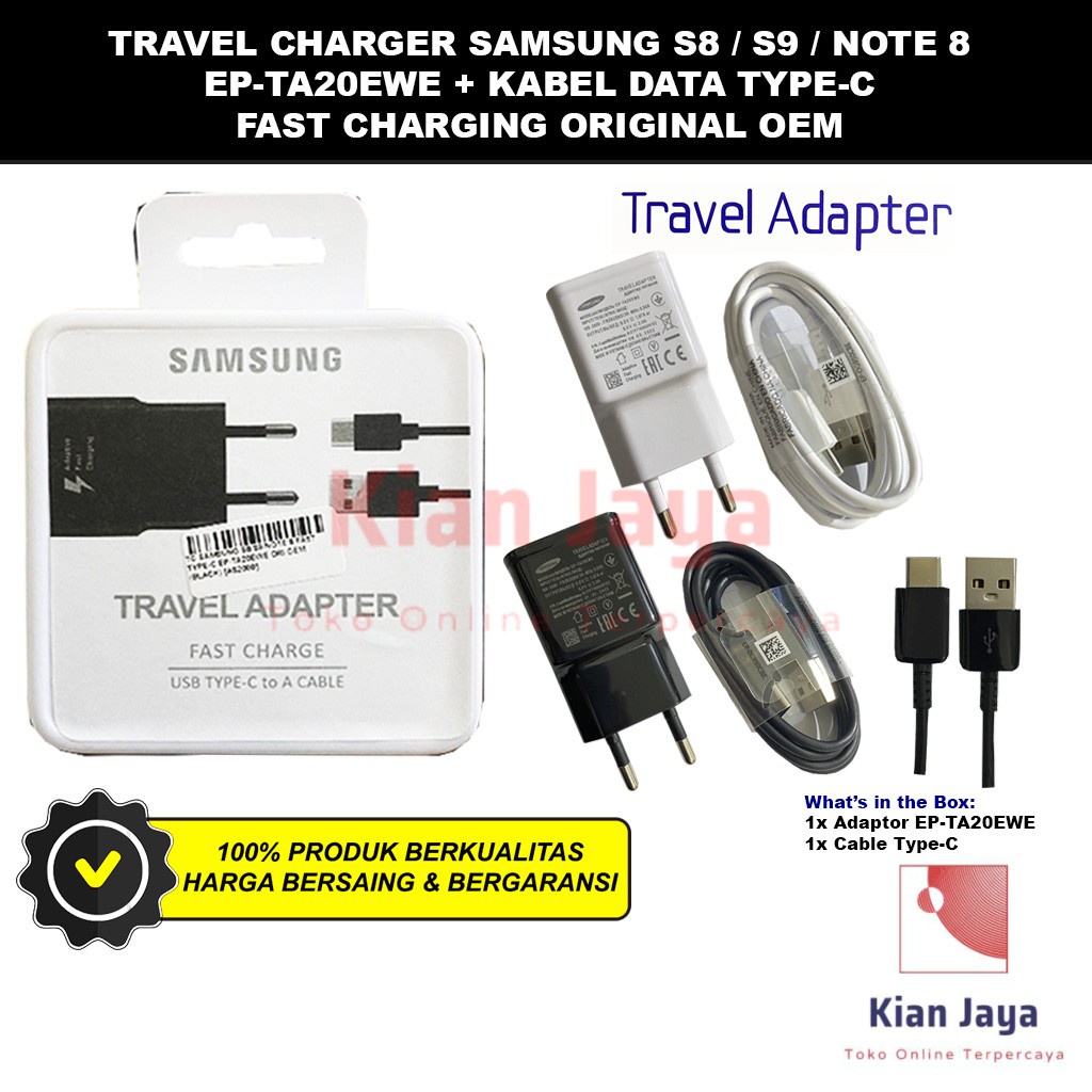 Travel Charger Samsung Galaxy S8 / S9 / Note 8 Fast Charging Pengisian Daya Cepat Kabel Cable USB Type Tipe C Original OEM Travel Adaptor Casan Hp Ori