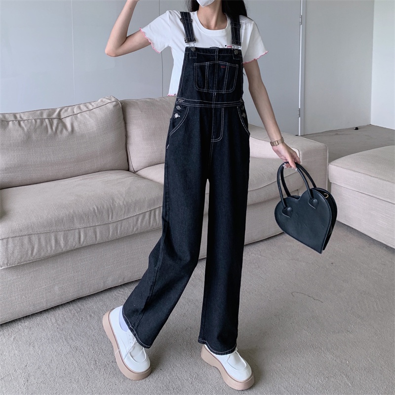 Celana Kodok Jeans Wanita Overall Jeans Kelabu Hitam Jumpsuit Jeans Wanita