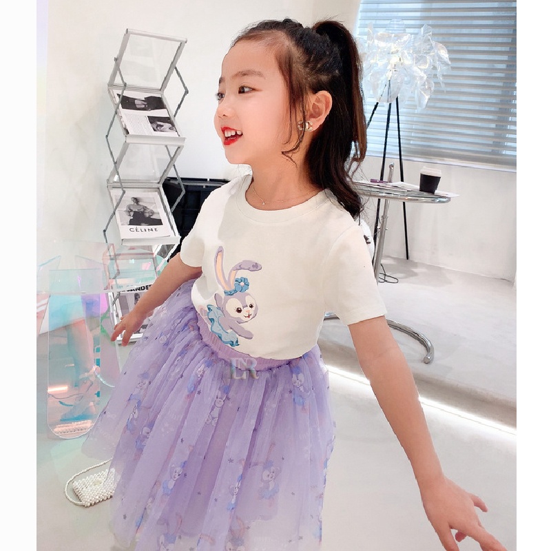 LNR Shop Free Bando Setelan Rok Tutu Motif Stella Lou Dress Kaos Lengan Pendek Import 2 Potong Girls Clothes Children Clothing Kids Summer 2 Piece Set Short Sleeve T-Shirt Chiffon Skirt Baby Girls Princess Dress