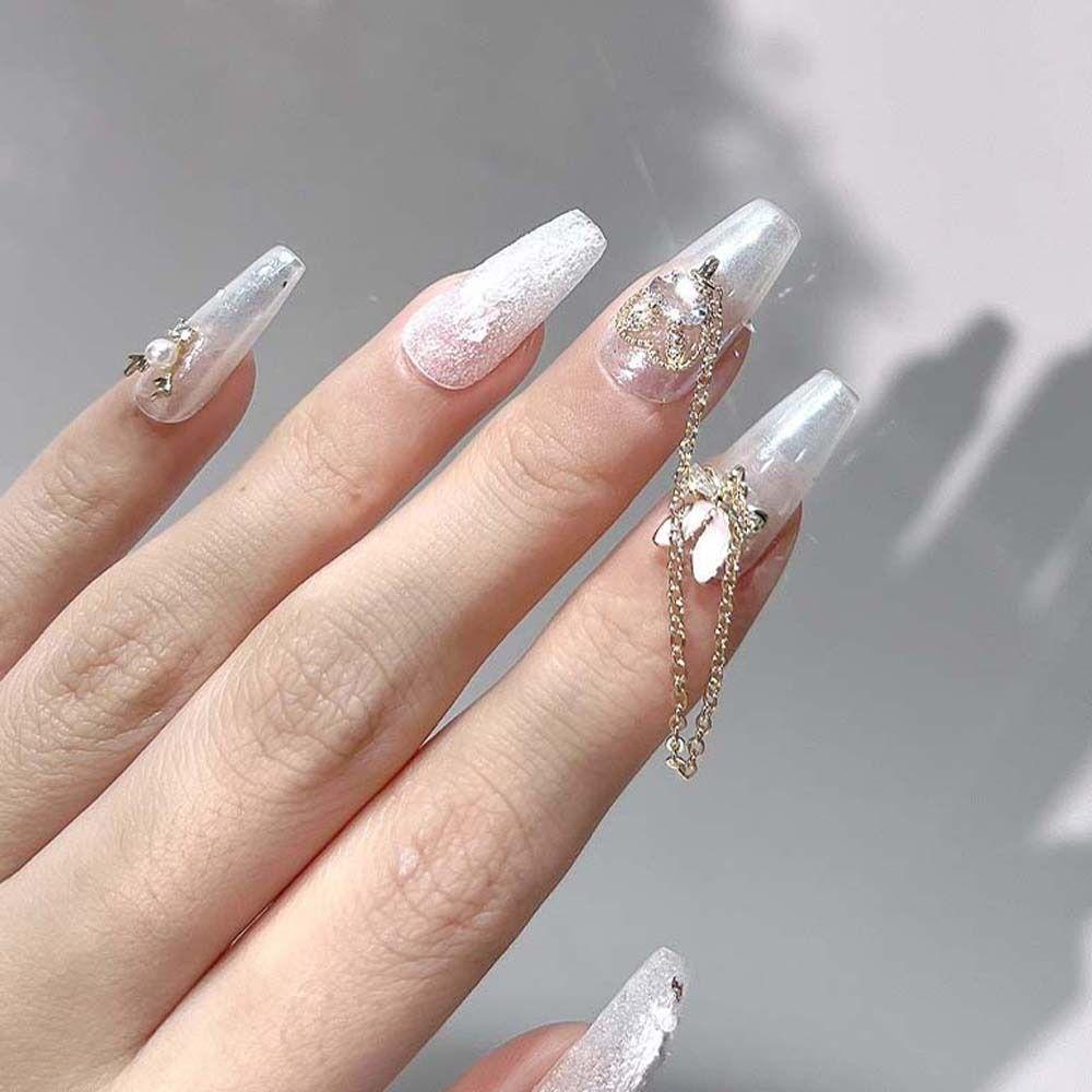 Agustina Kelinci Kuku Berlian Imitasi Wanita Mewah Pesona Kuku Cina Manikur Aksesoris Kelinci Kuku Bor Cinta Hati Nail Art Rantai