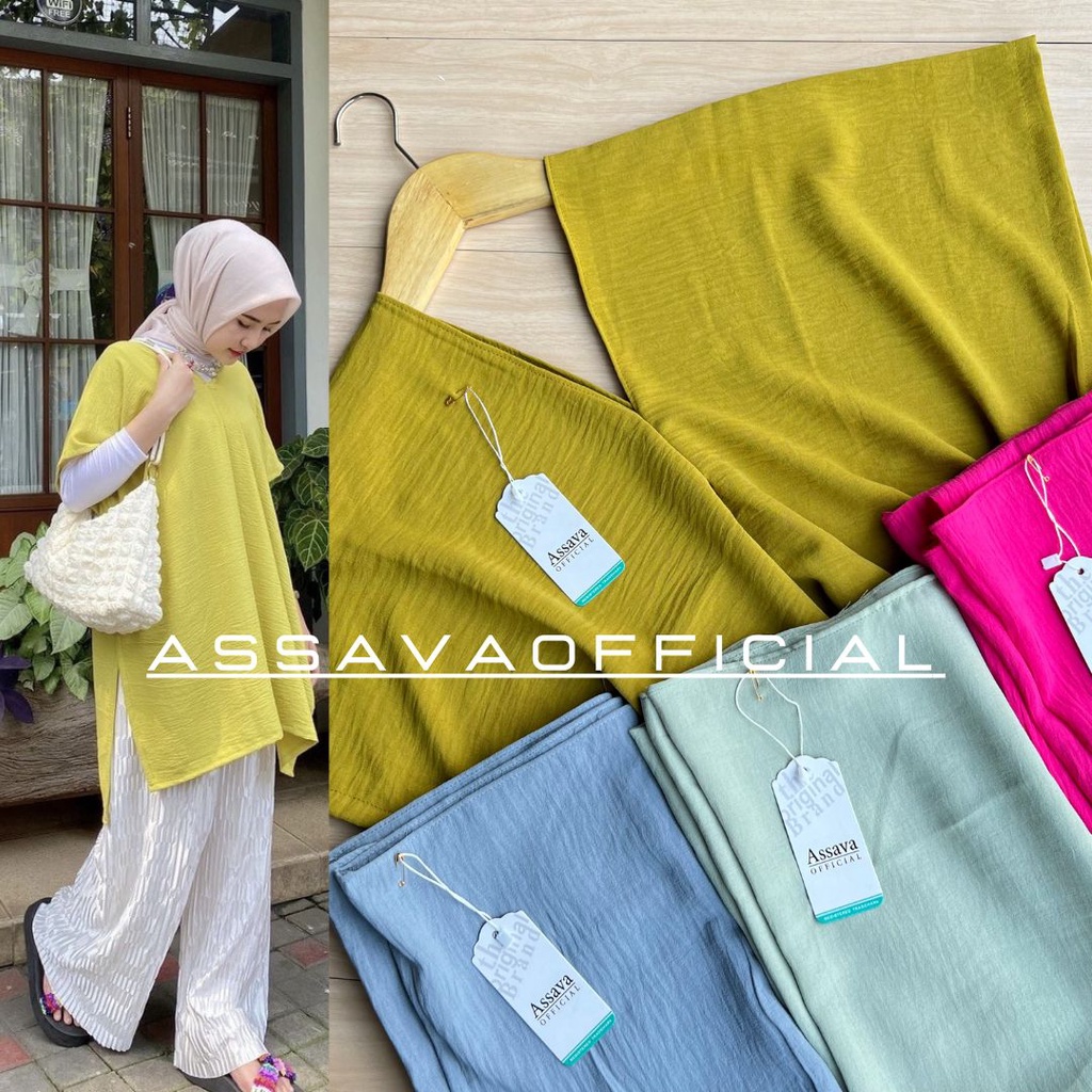 NAGITA LONG SQUARE TOP ATASAN BLOUSE WANITA AIRFLOW CRINKLE ANTI KUSUT