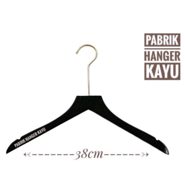 HANGER BAJU KAYU KEPALA LURUS HITAM HOOK GOLD