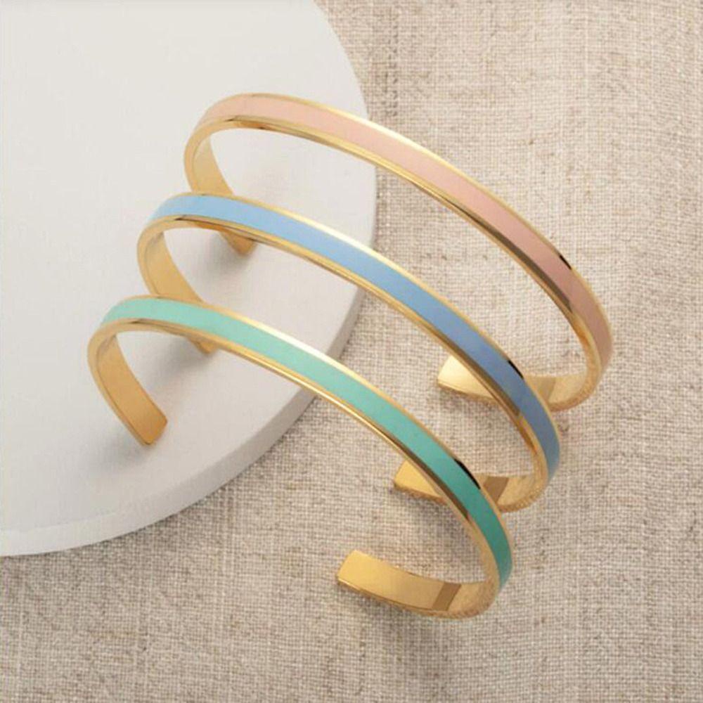 Mxbeauty Manset Gelang Kreatif Unik Wanita Hadiah Desain Minoritas Stainless Steel Dekorasi Warna-Warni Enamel Bangle