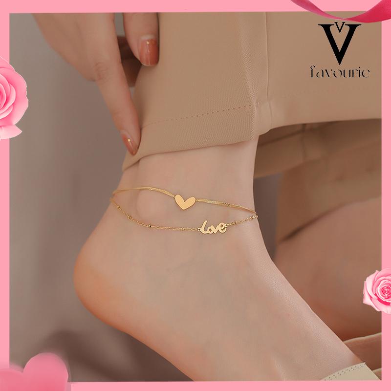 CODGelang Kaki Titanium 2 Layer LOVEHuruf Hati Anti Karat Emas 18k Aksesoris Wanita Korea-FA