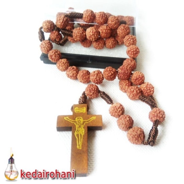 Murah Ganitri /Jenitri Rudraksha Salib Genitri Rosario Kalung Unik Manik Kayu /