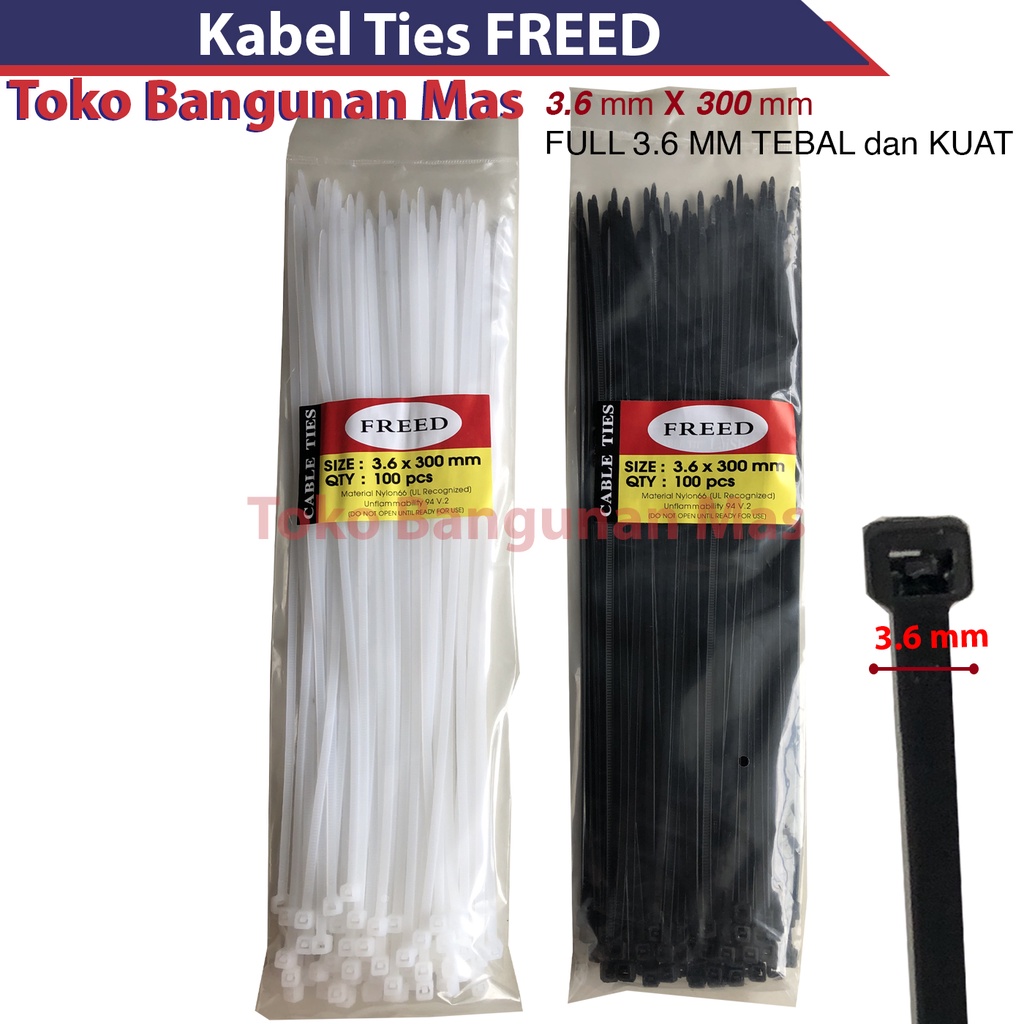 

Kabel Ties Freed 3.6 x 300 mm Cable Tie Hitam Putih Kabel Tis Freed
